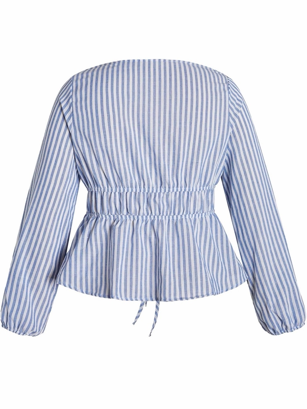 Blue Striped Drawstring Peasant Top - Picture 2 of 2
